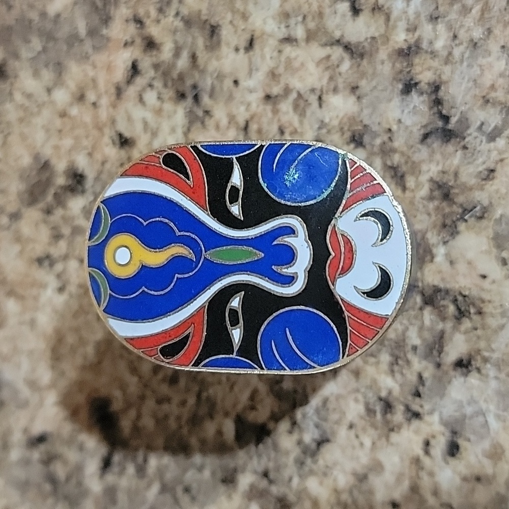 Vintage Cloisonne Chinese Opera Mask Trinket Box
